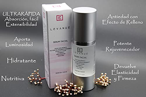 LEVANUÉ Serum Facial con Vitamina C y Ácido Hialurónico | Antiarrugas con Aloe Vera | Antiedad con Extracto de Corteza de Pino Maritimo Frances | Extracto de Caviar | Factores de Crecimiento