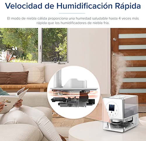 LEVOIT Humidificador Ultrasónico 6L de Vapor Caliente y Frío a Bebes, Humidificador Aromaterapia a 36H y 70 m², Silencioso Auto Modo <32 dB y Temporizador, Doble Boquillas 360°, 3 Niveles Ajustables