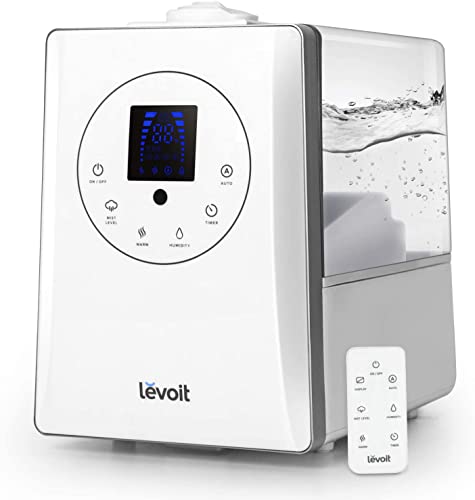 LEVOIT Humidificador Ultrasónico 6L de Vapor Caliente y Frío a Bebes, Humidificador Aromaterapia a 36H y 70 m², Silencioso Auto Modo <32 dB y Temporizador, Doble Boquillas 360°, 3 Niveles Ajustables