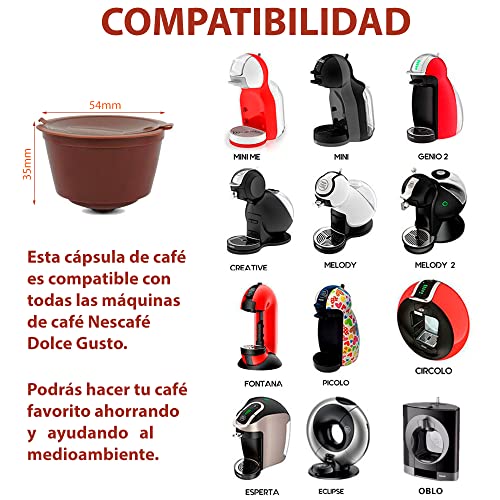 Liberty Pack 3 Cápsulas de café reutilizables Dolce Gusto, Filtro recargable rellenable cafetera Dolce Gusto con 1 bolsa, 1 cuchara de plástico y 1 cepillo.