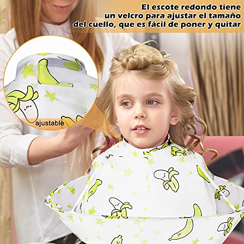 Lictin Capa de Peluquería-Capas de Peluquería de Niños, Capa Impermeable de Cortar Cabello con Estampado, Patrón de Plátano/Diámetro 55 cm (Amarillo)