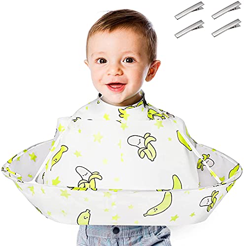 Lictin Capa de Peluquería-Capas de Peluquería de Niños, Capa Impermeable de Cortar Cabello con Estampado, Patrón de Plátano/Diámetro 55 cm (Amarillo)