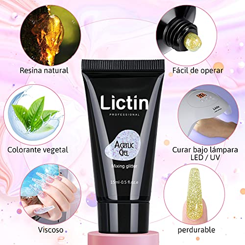 Lictin Kit Uñas de Gel-3 Colores Kit Poly Gel para Uñas, Kit Gel de Extensión de Uñas con 3 * 15ml Extension Glue, 40pcs de Uñas, 30ml Limpiador y 2 Herramientas de manicura