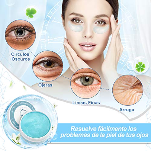 Lictin Máscara para los Ojos-60PCS Parches para los Ojos con Colágeno y Ácido Hialurónico, para las Arrugas, las Ojeras, las Bolsas de los Ojos y la Hinchazón, Hidratante de Larga Duración, Anti Edad