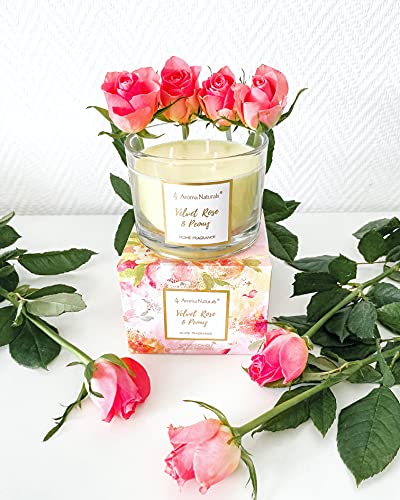 Lifestyle & More Vela perfumada Fleur | Rosa de Terciopelo y peonía | Altura 10 cm, Ø 9,3 cm | Peso Cera 195gr | Tiempo de combustión 35-40 Horas | Cera de Soja 100% ecológica