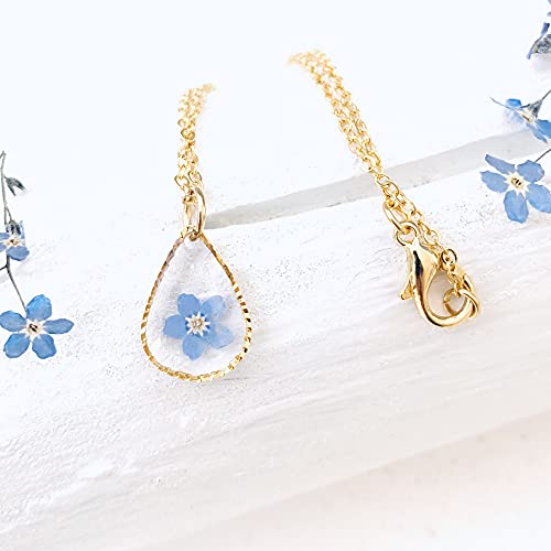 Lily- No me olvides collar | Joyas de flores reales | Collar botánico | Joyería de la naturaleza | Joyería de resina | Regalo único para mujeres | 02VW