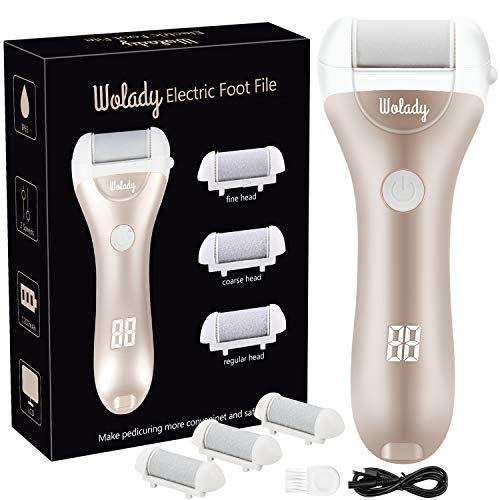 Lima Eléctrica Pedicura Eléctrico Lima Pies Profesional Recargable Wolady 3 Recambios Diferentes 5 Niveles Batería 1200MAH Impermeable IPX7 2 Velocidades Eliminar Callos Pies Durezas Pedicura Cuidado