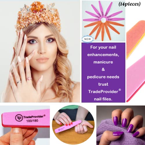 Limas de uñas, grano 100/180 (14 unidades), limas de uñas acrílicas para hombres, mujeres, profesionales, cuidado de mascotas, lima de uñas para el hogar y el salón de TradeProvider®