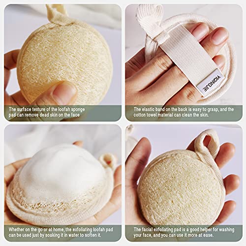 Limpiador de esponja exfoliante facial, cepillos de limpieza manual y desmaquillantes de 4 piezas, esponja de esponja vegetal de fibra verde natural para masajear los poros sin dañar la piel