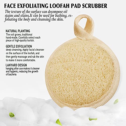 Limpiador de esponja exfoliante facial, cepillos de limpieza manual y desmaquillantes de 4 piezas, esponja de esponja vegetal de fibra verde natural para masajear los poros sin dañar la piel