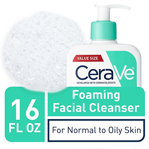 Limpiador facial de espuma CeraVe, 473 ml para el lavado diario de la cara, piel normal a grasa