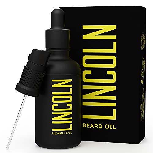 LINCOLN Aceite Barba Hombre con Aceite de Argán y Vitamina E - Aceite para Barba Hombre, Natural Beard Oil - Efecto Suavizante Barba, Hidrata la Piel - Aceite de Barba, Fortalece y Da Brillo, 50ml