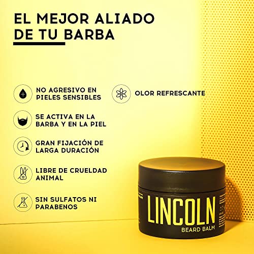 LINCOLN Bálsamo Barba Premium - Beard Balm For Men - Balsamo para Barba Suave - Suavizador Barba Natural para Hombres - Cera Barba Enriquecida con Manteca de Karité y Aceite de Argán - 100 g