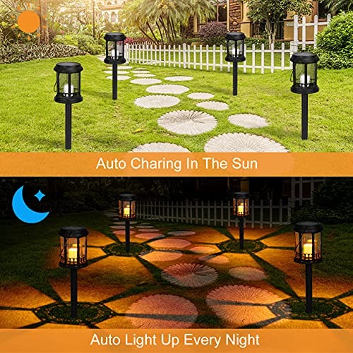 Linternas Solares Jardín GolWof 4 Piezas Luz Solar Linterna Exterior Jardin Impermeable Vela Parpadeante Amarilla Cálida Farol Solar Exterior Decoración para Patio Yarda Césped (Negro)