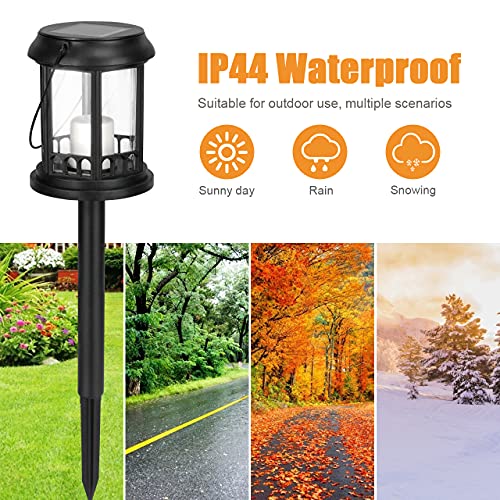 Linternas Solares Jardín GolWof 4 Piezas Luz Solar Linterna Exterior Jardin Impermeable Vela Parpadeante Amarilla Cálida Farol Solar Exterior Decoración para Patio Yarda Césped (Negro)