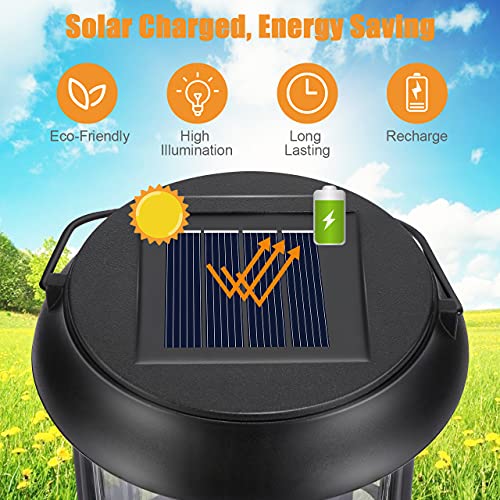 Linternas Solares Jardín GolWof 4 Piezas Luz Solar Linterna Exterior Jardin Impermeable Vela Parpadeante Amarilla Cálida Farol Solar Exterior Decoración para Patio Yarda Césped (Negro)