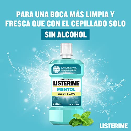 Listerine Enjuague Bucal Mentol Sabor Suave, Azul, Menta, 250 Mililitros