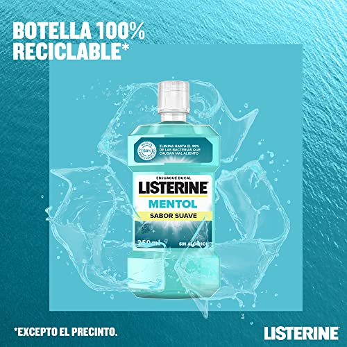 Listerine Enjuague Bucal Mentol Sabor Suave, Azul, Menta, 250 Mililitros