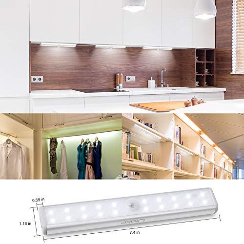 Litake Luz del Armario USB Recargable, 20 LED Luz Nocturna Inalámbrico Control Remoto Ajuste de Brillo Cinta Magnética Minutero Luces LED para Cocina Armario Gabinete Guardarropa, 3 Unidades