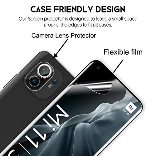 LK Compatible con Xiaomi Mi 11 5G Protector de Pantalla,2 Pack Protector Pantalla y 3 Pack Protector de Lente de cámara, Película Protectora de TPU,Doble protección