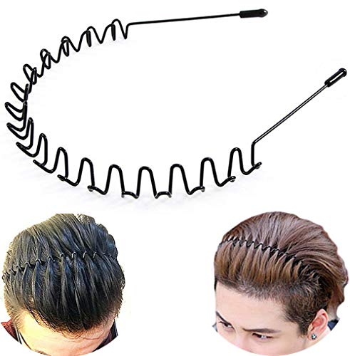 Lofuanna Gomas de pelo de metal unisex diademas de belleza,color negro ondulado,deportes de primavera para hombres,de la banda de pelo accesorios simples elásticos antideslizantes-Paquete con 1