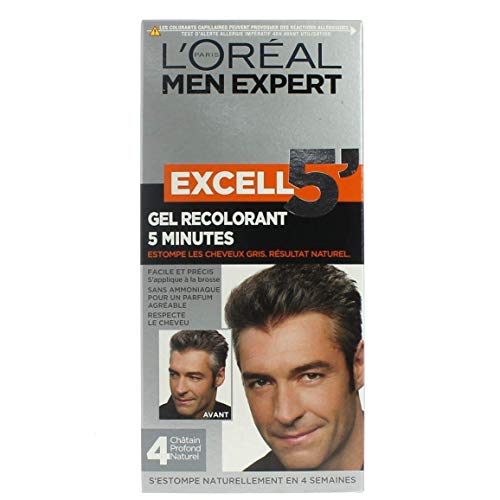 L'Oréal Men Expert Excell 5 Gel-Crème Recolorant pour Homme, Coloration des Cheveux Gris & Blancs, Sans Ammoniaque, Châtain Profond Naturel (4)