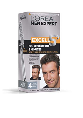 L'Oréal Men Expert Excell 5 Gel-Crème Recolorant pour Homme, Coloration des Cheveux Gris & Blancs, Sans Ammoniaque, Châtain Profond Naturel (4)