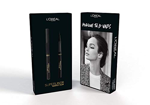 L'Oréal Paris Delineador de Ojos Líquido y Con Trazado Fino, Eyeliner Superliner Perfect Slim, Negro intenso, pack 2 unidades, 2 x 12 ml