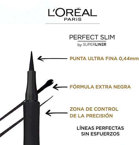 L'Oréal Paris Delineador de Ojos Líquido y Con Trazado Fino, Eyeliner Superliner Perfect Slim, Negro intenso, pack 2 unidades, 2 x 12 ml