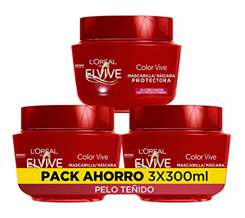 L'Oreal Paris Elvive Color Vive Mascarilla Protectora, Para Pelos Teñidos o con Mechas, Pack de 3 Unidades x 300 ml, Total: 900 ml