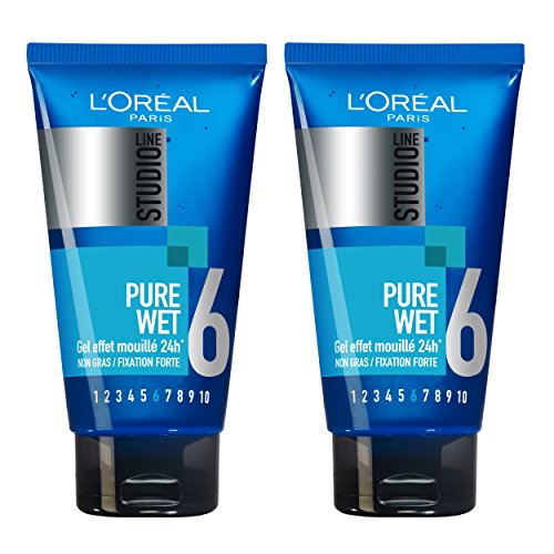 L'Oréal París Estudio línea pura mojada Efecto Styling Gel Forte 24H Fijación - Conjunto de 2