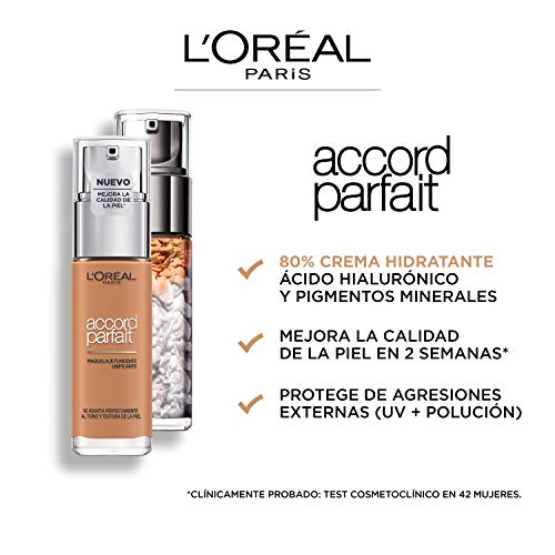 L'Oréal Paris - Fond de Teint Fluide Accord Parfait - Peaux Sèches à Normales - Teinte : Beige Crème (3.N) - 30 ml - Nouvelle formule enrichie en acide Hyaluronique et Aloé Vera