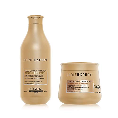 L'Oreal Professionnel Champú Absolut Repair 300 ml + Mascarilla Absolut Repair 250 ml, con Quinoa Dorada y Proteína para Cabello Dañado