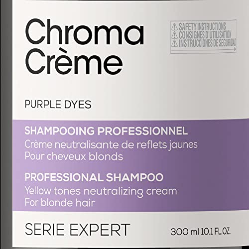 L’Oréal Professionnel | Champú neutralizante de tonos amarillos, Para rubios y platinos perfectos, Textura cremosa con pigmentos morados, Chroma Crème, SERIE EXPERT, 300 ml