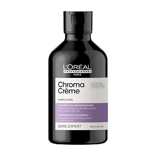 L’Oréal Professionnel | Champú neutralizante de tonos amarillos, Para rubios y platinos perfectos, Textura cremosa con pigmentos morados, Chroma Crème, SERIE EXPERT, 300 ml