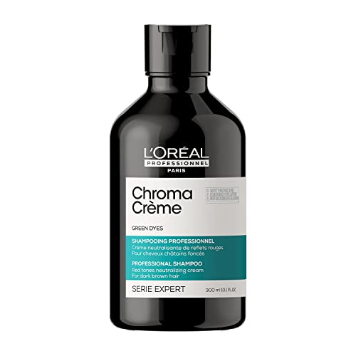 L’Oréal Professionnel | Champú neutralizante de tonos rojizos, Para cabello castaño oscuro o negro, Textura cremosa con pigmentos verdes, Chroma Crème, SERIE EXPERT, 300 ml