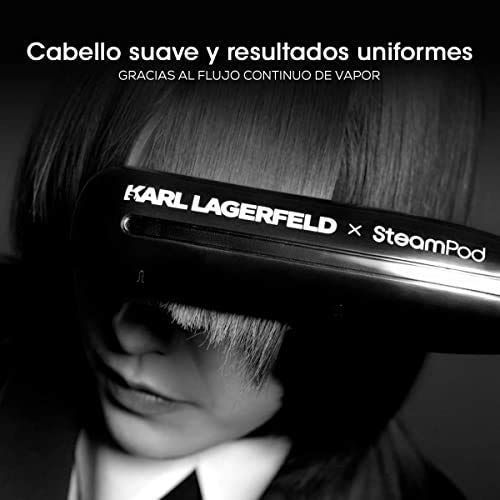 L'Oreal Professionnel - Steampod x Karl Lagerfeld, Plancha Profesional Potenciada por Vapor, Cabello Liso y Ondas Suaves, Look Profesional, Enchufe Europeo, Negro