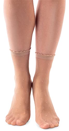 LORES Calcetines de fantasía para mujer con estampado corto Sheer Pop Stocking tamaño libre 20 DEN, Dot Natural, talla única