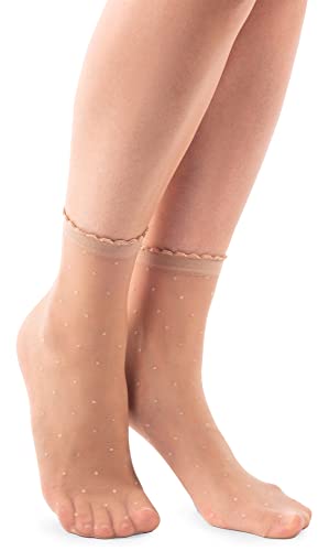 LORES Calcetines de fantasía para mujer con estampado corto Sheer Pop Stocking tamaño libre 20 DEN, Dot Natural, talla única