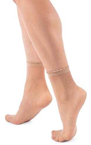 LORES Calcetines de fantasía para mujer con estampado corto Sheer Pop Stocking tamaño libre 20 DEN, Dot Natural, talla única