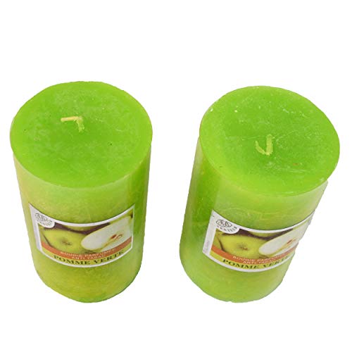 Lote de 2 velas votivas grandes perfumadas, antitabaco, candles para la decoración del interior de tu casa y para crear un ambiente Color: verde. Perfume de manzana 7 x 12 cm, duración 60 horas.