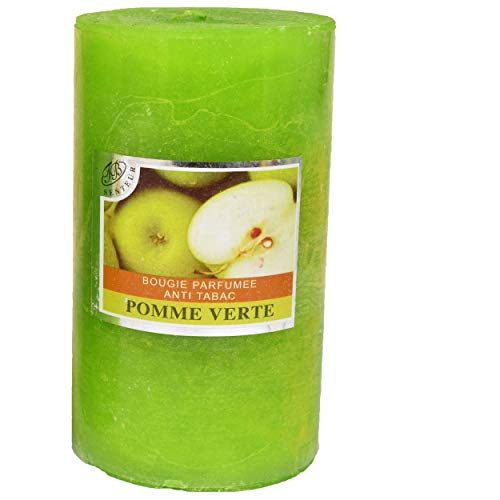 Lote de 2 velas votivas grandes perfumadas, antitabaco, candles para la decoración del interior de tu casa y para crear un ambiente Color: verde. Perfume de manzana 7 x 12 cm, duración 60 horas.