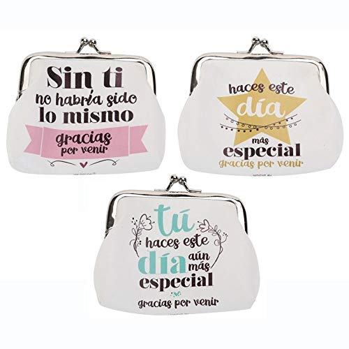 Lote de 20 Monederos Frases"GRACIAS POR VENIR" - Monederos con Frases Divertidas para Bodas, Bautizos y Comuniones. Monederitos y Carteras Originales Baratos para Recuerdos y Detalles