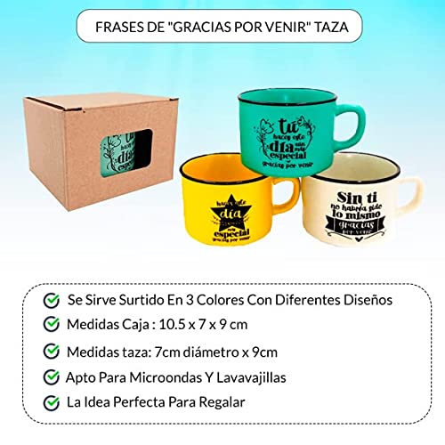 Lote de 20 Tazas con Frases"GRACIAS POR VENIR" - Tazas para Detalles de Bodas, Bautizos y Comuniones. Tazas para regalar en Bodas