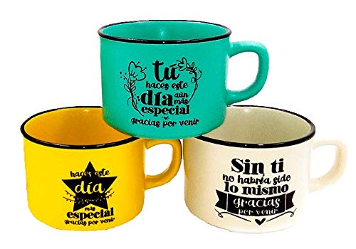 Lote de 20 Tazas con Frases"GRACIAS POR VENIR" - Tazas para Detalles de Bodas, Bautizos y Comuniones. Tazas para regalar en Bodas