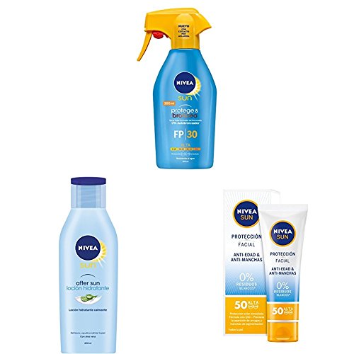 Lote Nivea Sun - Spray solar Protege&Broncea FP30 300 ml + loción After Sun 400 ml + crema solar facial antiedad antimanchas FP50 50 ml