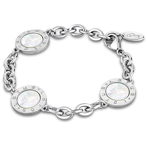 LOTUS Ls1752-2/1 - Pulsera de fantasía para mujer de acero plateado y nácar (nácar, 18 cm, ajustable a 20 cm)