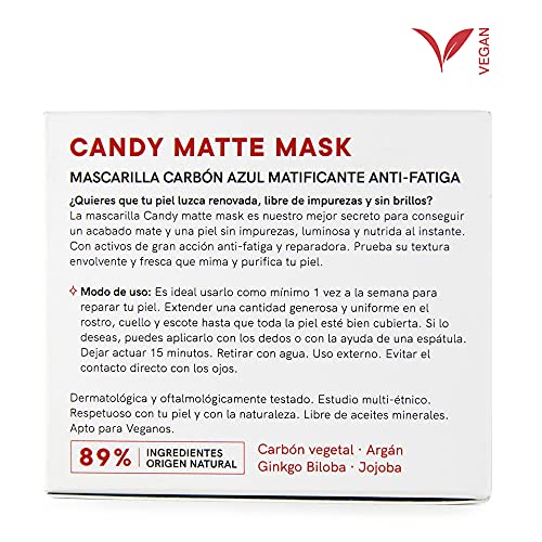 LULLAGE Mascarilla Carbón Azul Acción Purificante Todo tipo de pieles, 100 ml | Tratamiento Detox, Matificante y Anti-fatiga Instantáneo VEGANO y Natural | Equilibrante y Nutritivo, Candy Matte Mask