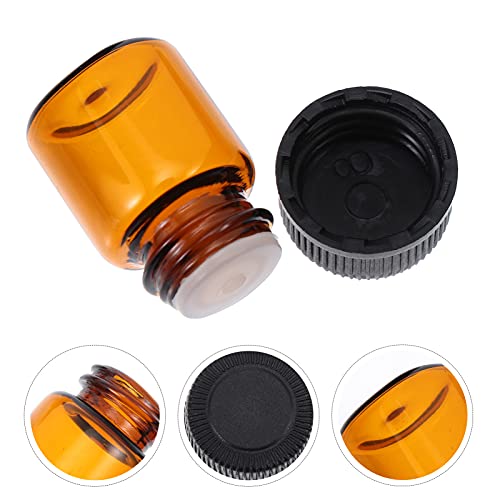 Lurrose 100 Unidades 1Ml Mini Vial de Vidrio Ámbar Aceites Esenciales Botellas de Muestra Mini Tarro de Vidrio con Tapón Perforado para Aceites Esenciales Perfumes Aroma Química