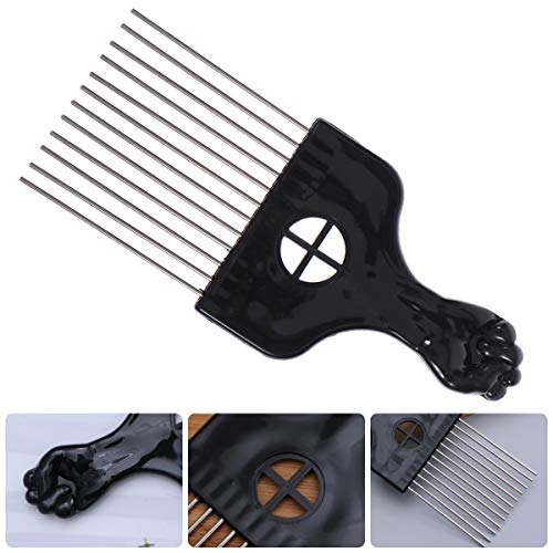 Lurrose Afro Comb Metal African American Pick Peine Mango de plástico Peine desenredante Peluquería Rastrillo Peine para peinado (K3)